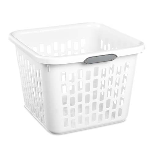 Sterilite 1.5 Bushel Square Laundry Basket, Plastic Laundry Basket with 2 Comfort Grip Handles, White