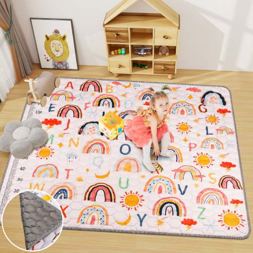 AKASISRUG Baby Play Mats for Floor, 59"x71" Boho Rainbow Play Mat for Playpen Playyards Thicken Soft Polyester Padding Playmats for Babies Toddlers Infants Baby Crawling Mat Kid Play Mat Tummy Time