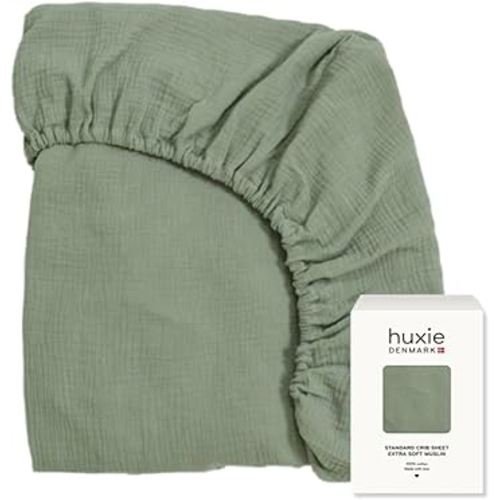 Crib Sheets – Organic Cotton Muslin Fitted Crib Sheet – Standard Size for Baby Boy and Baby Girl 28" x 52" Ultra-Soft and Breathable. (Roman Green)