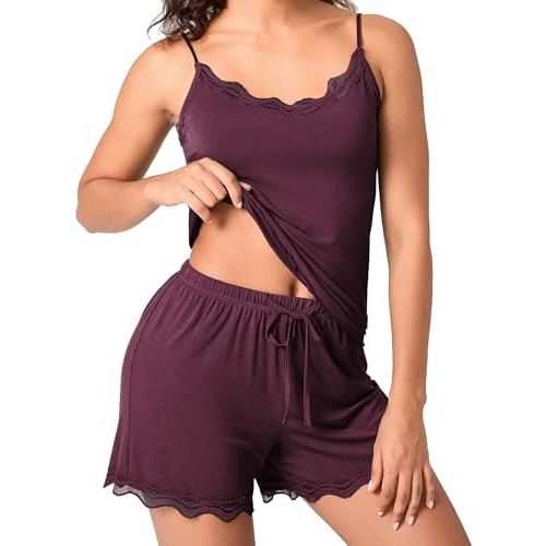 BAMBOO COOL Women's Pajama Sets Lace Trim PJ Set with Shorts Sexy Ruffles Sleepwear for Women
