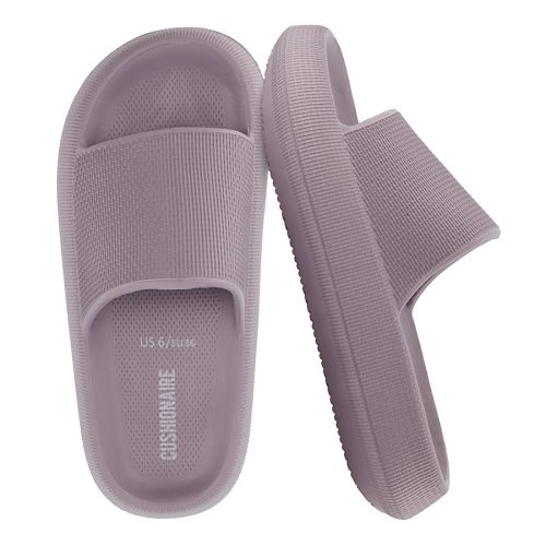 CUSHIONAIRE Feather EVA Slides for Women – Comfortable Slip On Womens Slippers, Indoor Outdoor Shower Shoes, Beach Essential Cloud Slides