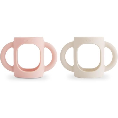 mushie Silicone Baby Bottle Handles 2-Pack | Fits 4 oz & 8 oz Narrow, Standard, Wide Neck Bottles Compatible with Dr. Brown’s, Philips Avent & More – 3 Months+ (Blush/Shifting Sand)