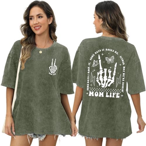 Women Nursing Shirts for Breastfeeding Zipper Mom Mama Shirt Acid Wash Tshirt Skeleton Graphic Tees Maternity Tops