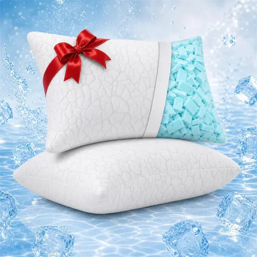 Cooling Pillows for Sleeping 2 Pack, Adjustable Shredded Memory Foam Pillows Queen Size Set of 2, Firm Bed Pillows for Side Back Stomach Hot Sleepers, Cold Pillow with Removable Washable Cover