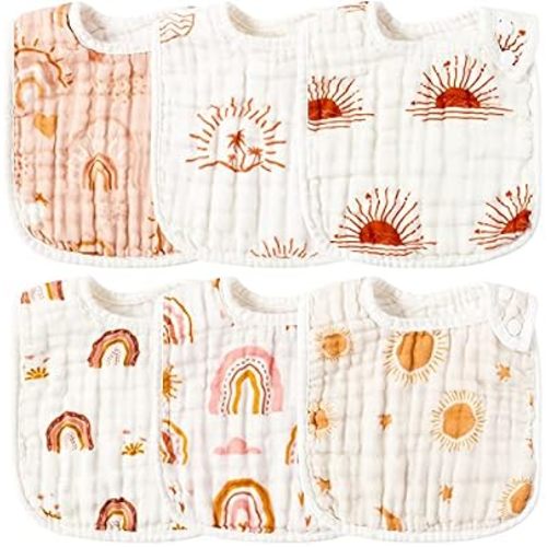 Zainpe 6Pcs Snap Muslin Cotton Baby Bibs