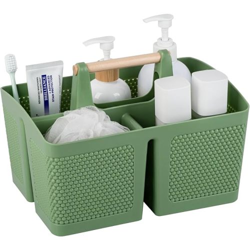 rejomiik Portable Shower Caddy Basket Plastic Cleaning Caddy Organizer Storage Tote with Handle for Bathroom, College, Dorm Room Essentials, Green