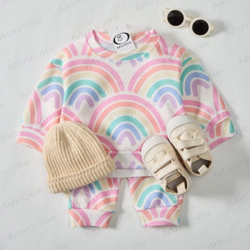 Baby Toddler Rainbow Waffle 2-piece Beige Set