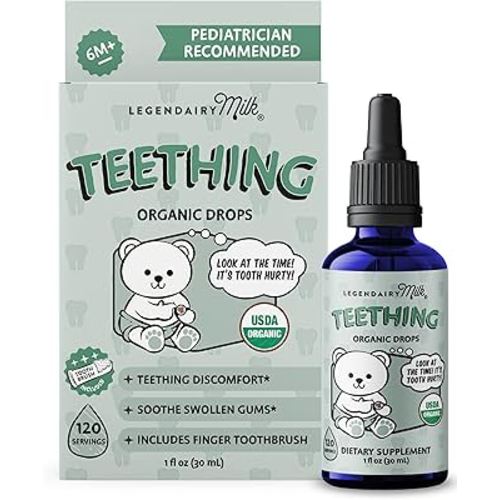 Legendairy Milk Organic Teething Drops - Baby Teething Relief Drops, Clove and Chamomile - Ideal for Babies and Toddlers - Sugar Free, 120 Servings