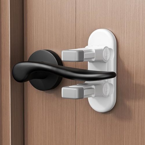 4 Pack Door Lever Locks for Kids Safety, Strong 3M Adhesive Baby Proofing Door Handle Locks, Durable ABS Child Locks for Doors, Windows, Faucets, No Tools Needed or Drill (White-4Pack)