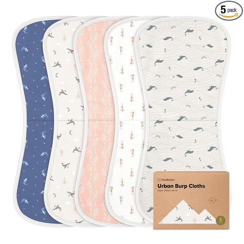 Organic Burp Cloths Baby Boy & Girl - 5-Pack Super Absorbent Cotton Burping Cloths for Babies, Soft & Plush Newborn Spit Up Rags, Infant Towels for Milk Spit Up, Unisex, Large 21" x 10" (Marine Muse)