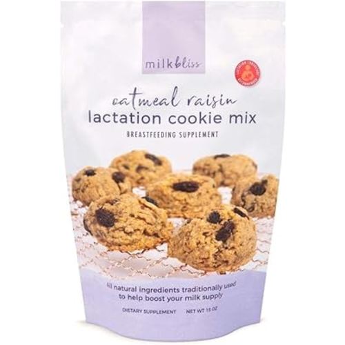 MilkBliss Lactation Cookies Mix- Oatmeal Raisin Breastfeeding Cookie Supplement Support for Breast Milk Increase- 15oz