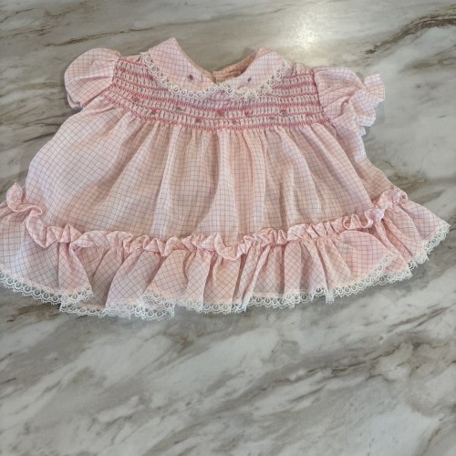 Vintage Cradle Togs Infant Girl's Tiny Pink Plaid W Flowers Dress Sz 0-6 Months