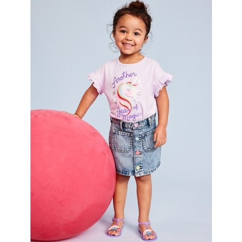 High-Waisted Button-Front Jean Skirt for Toddler Girls