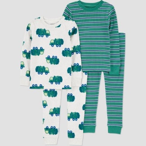 Carter's Just One You® Toddler Boys' 4pc Cotton Long Sleeve Recycle Trucks Pajama Set - Green/Gray/Blue 2T