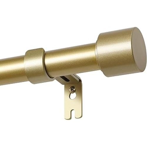 Joydeco Gold Curtain Rod 32-120 inch, 1" Diameter Heavy Duty Curtain Rod Adjustable Metal Rod Set for Windows, Decorative Finails for Sliding Glass Door Bedroom Living Room