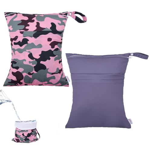 ALVABABY 2pcs Superior Waterproof Wet Dry Bags,Reusable with Two Zippered Pockets, baby cloth diaper wet bags,Travel,Beach,Pool,Daycare,Soiled Baby Items,Yoga Gym Bag,wet bag for swimsuit LW27Z71