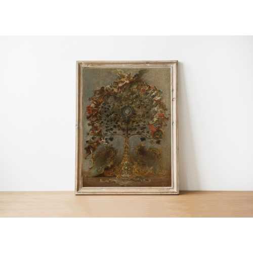 Antique Monstrance Oil Painting: Catholic Art, Rustic Home Decor, Religious Gift