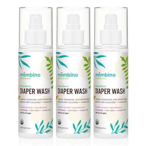 Mambino Organics Diaper Area Wash, Gentle No-Rinse Diaper Rash Spray for Sensitive Skin, Baby Cleansing Water with Organic Chamomile, Vegan, Safe for Newborns, 3 Pack, 5 fl oz