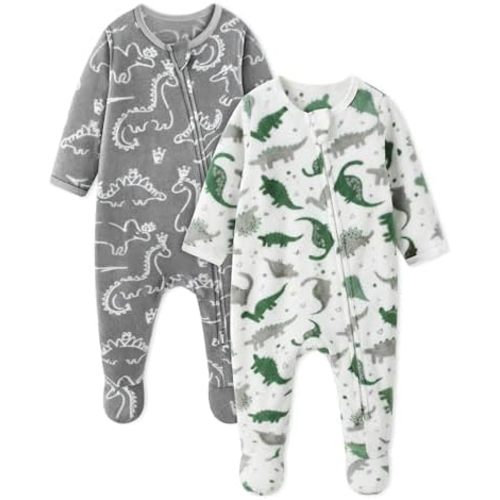 Fleece Baby Pajamas Baby Sleepers for Newborn 0-3 3-6 6-9 Months 2Pcs Footie Pajamas Baby Boys Girls Clothes