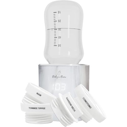 Baby's Brew Portable Bottle Warmer Pro - Milk Warmers for Breastmilk or Formula, Leak-Proof Design, Travel-Friendly, Cordless, Battery-Powered, 8-12 Hour Battery Life (Marble Adapter Set)