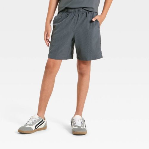 Boys' Mid Rise Textured Grid Woven Shorts - All In Motion™ Dark Gray M