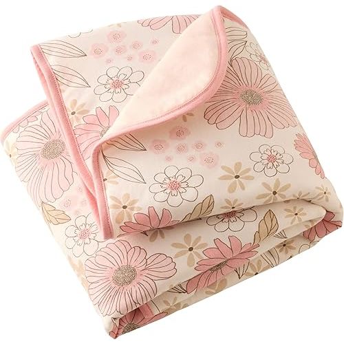 Butterblu Quinn Reversible Light Weight Quilted Blanket 30” X 40” for Newborn Girls, Boys, Unisex​, Pretty Petals, One Size