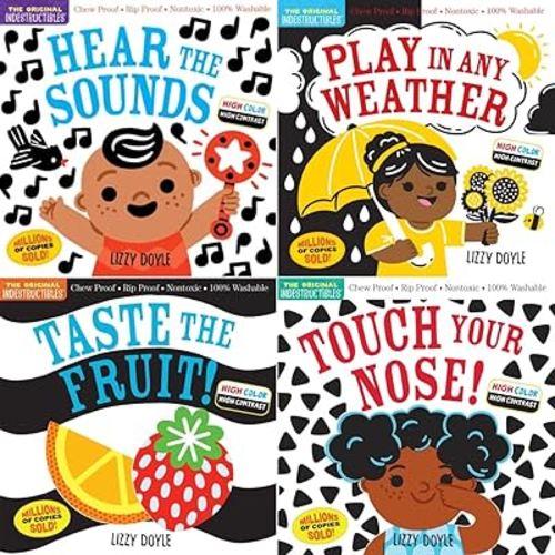Indestructibles: High Color High Contrast Series 4 Books Set - Hear the Sounds, Play in Any Weather, Taste the Fruit!, Touch Your Nose! (Chew Proof · Rip Proof · Nontoxic · 100% Washable, Book for Babies, Newborn Books, Safe to Chew)