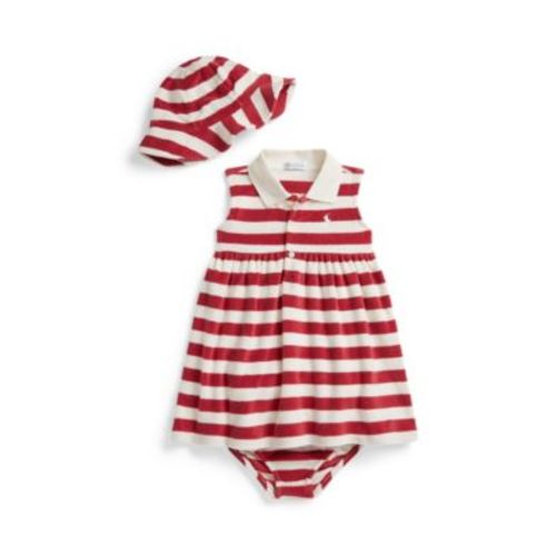 Baby Girls' Striped Terry Polo Dress, Hat and Bloomers, 3-Piece Set