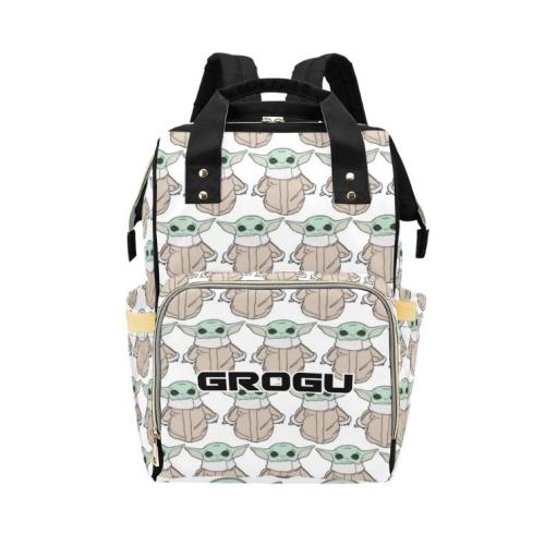 Can Personalize - The Child White Multi-Function Diaper Bag Backpack - Custom Text Star Wars Inspired Baby Yoda Grogu Baby Shower Gift Idea