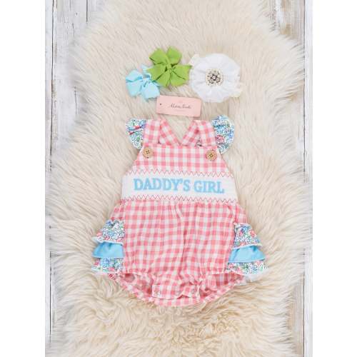 Sweet Gingham Daddy's Girl Smocked Ruffle Bubble Romper
