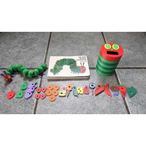 The Very Hungry Caterpillar FULL STORY and play food sequence set with a caterpillar fidget