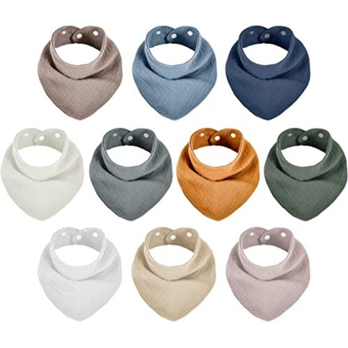 Muslin Baby Bibs 10 Pack Soft and Absorbent, Baby Bandana Drool Teething Bibs for Boys Girls
