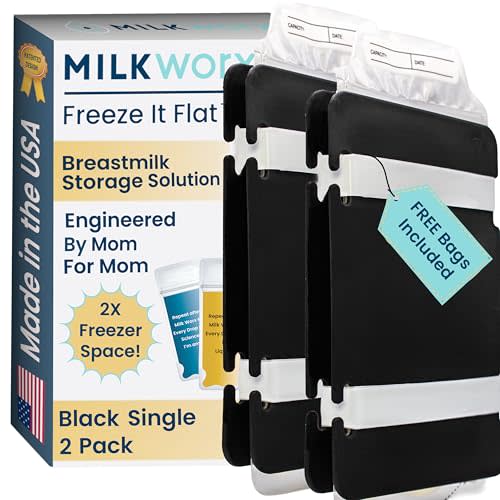 Freeze It Flat Breastmilk Freezer Organizer (Black, Single 2pk) | Freezes breast milk bags flat for stacking, doubles freezer storage space, works with top milk bag brands, easy wipe clean
