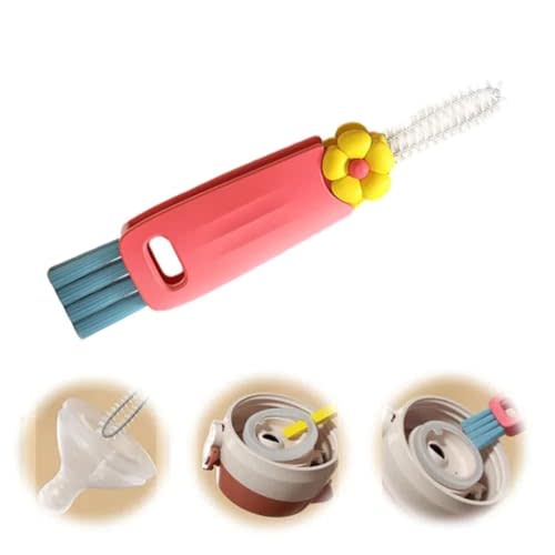 3 in 1 Cup Lid Cleaning Brush, 2025 New Cup Lid Cleaner with Brush, Multifunctional Portable Crevice Cleaning Brush Set for Baby Bottle Gap Tight Spaces, Home Kitchen Cleaning Tools (Red)