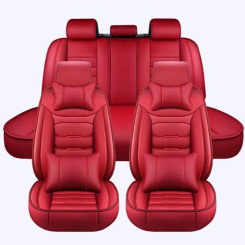 Bekrvio Universal 5-Seat Car Seat Covers Full Set, Premium PU Leather Waterproof Front & Rear Protector for Cars, SUVs & Trucks,Style B,Red