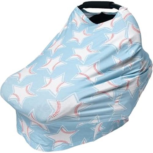 Car Seat Cover for Babies –Multi- use Nursing Carseat Canopy,High Stretchy Nursing Cover for Breastfeeding,Stroller Cover,Baby Shower Gifts for Boys and Girls (Baseball Star Print)
