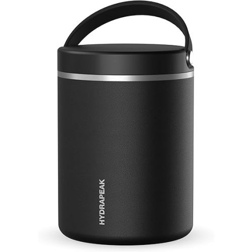 Hydrapeak 32oz Stainless Steel Vacuum Insulated Food Jar for Hot Food and Cold Food, Wide Mouth Leak-Proof Soup Jar for Adults, 10 Hours Hot and 16 Hours Cold (Black)