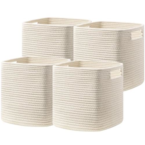 UBBCARE Set of 4 Storage Cubes-11 X 10.5 X 10.5 In, Cotton Rope Basket for Shelves, Toys, Book, Cube Storage Bin with Handles, Woven Storage Basket for Organizing, Beige
