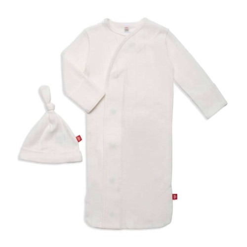 Magnetic Me Love Lines Pointelle Magnetic Gown and Hat Set, Newborn-3 Months - Tofu