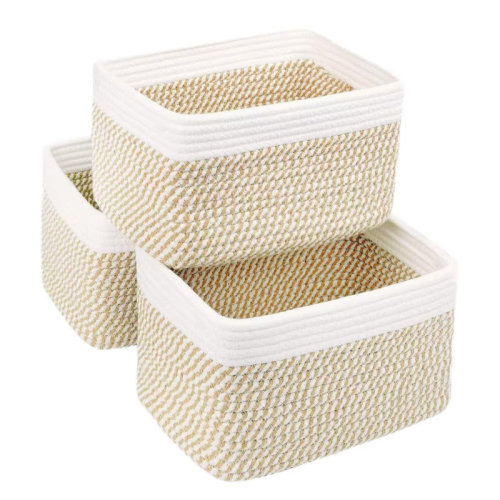 Latitude Run® Small Cotton Rope Storage Basket Set Of 3 - 11"X7"X7" Perfect Woven Baskets For Storage, Ideal Storage Baskets For Organizing Toys, Towels, And More - Versatile Baskets For Shelves And Home Decor | Wayfair