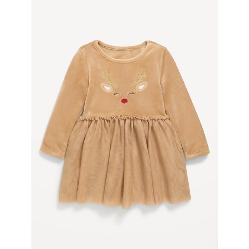 Long-Sleeve Fit and Flare Velour Holiday Tutu Dress for Baby