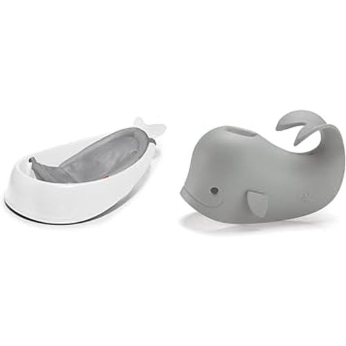 Skip Hop Baby Bath Tub, 3-Stage Smart Sling Tub, Moby, White & Baby Bath Spout Cover, Universal Fit, Moby, Grey