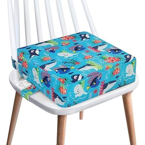 Toddler Booster Seat for Dining Table,4 Inches Washable Double Safer Straps Non-Slip Bottom Booster Seat for Kids, Portable Travel High Density Sponge Detachable Increasing Cushion for Child