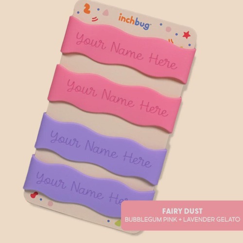 Personalized Silicone Bottle Labels, Reusable Bands, Daycare Name Tags (4-Pack) - Fairy Dust