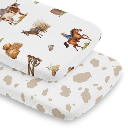 Sweet Jojo Designs Boy Baby Bassinet Fitted Sheets Set Country Western Taupe Brown and Cream 2pc