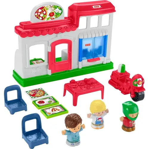 Fisher-Price Little People Toddler Playset We Deliver Pizza Place Toy Restaurant with Figures & Accessories for Ages 1+ Years