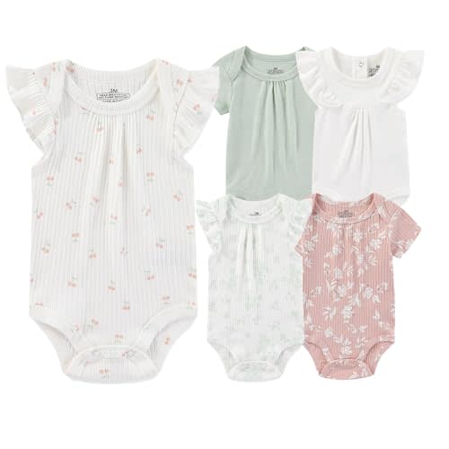 ZAVBABY Baby Boy Girl Short Sleeve Bodysuits Infants Outfit New Born Unisex-Baby 100% Cotton Romper 5-Pack 0-12 Month
