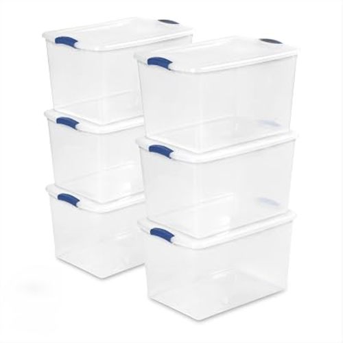 66 Qt Storage Bins 6-Pack, Clear Plastic Containers with Latching Lids