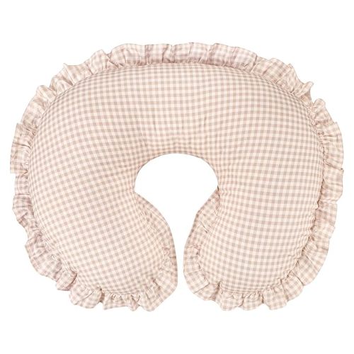 Cotton Nursing Pillow Cover, Removable Ruffled Pillowcase for Breastfeeding Pillows, Ultra Soft Comfortable Slipcover for Baby Girl and Boy, Brown Gingham