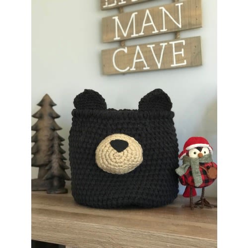 Black Bear Basket Crochet | Woodland Nursery Basket Decor